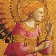Wikipedia Commons. A detail from the Annunciatory Angel. Fra Angelico was an early Italian Renaissance painter c.1395 - 1455. In English his name means the Angelic friar. There are a multitude of famous frescos and paintings he has done.